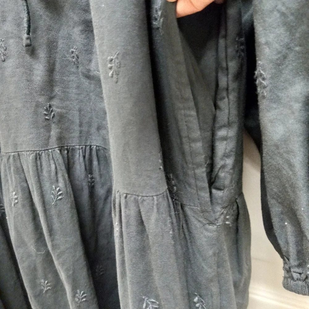Old Navy Waist Defined Embroidered Midi Dress Gray Size XL Pockets Boho Peasant - Picture 10 of 16